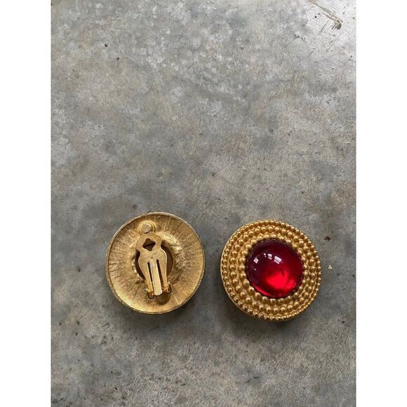 Vintage 80s Huge Statement Textured Goldtone Spiral Clip On  Vintage Earrings Circular 1980s 80s Red Gold Clip On Large Statement